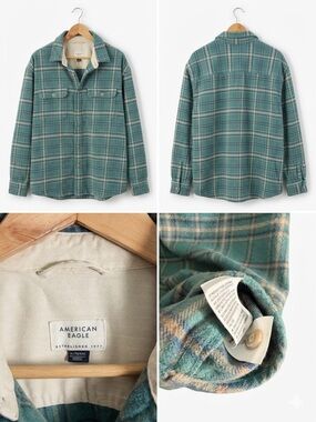 American Eagle Outfitters Teal Plaid Button-Down Shirt Jacket